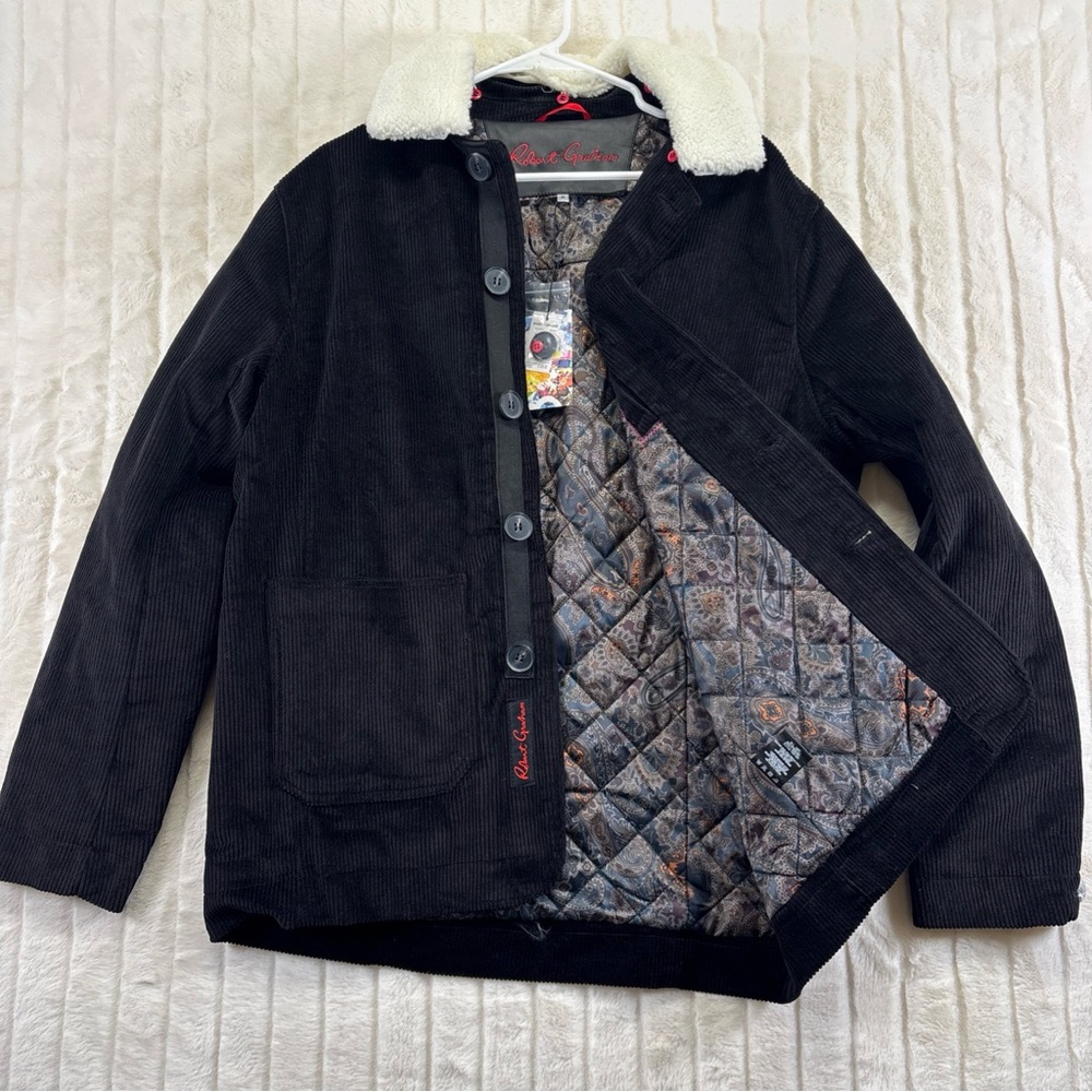 Robert Graham Black Corduroy barn Jacket with White Collar quilted